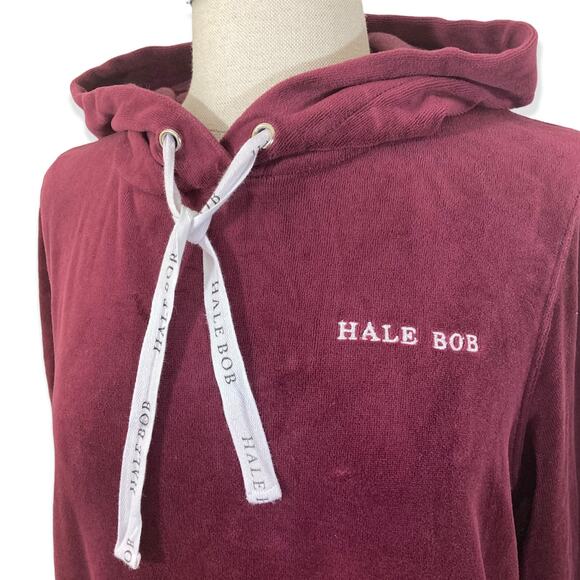 Hale Bob velour Hoodie pullover, burgundy women's XL with kangaroo pockets - Picture 5 of 8
